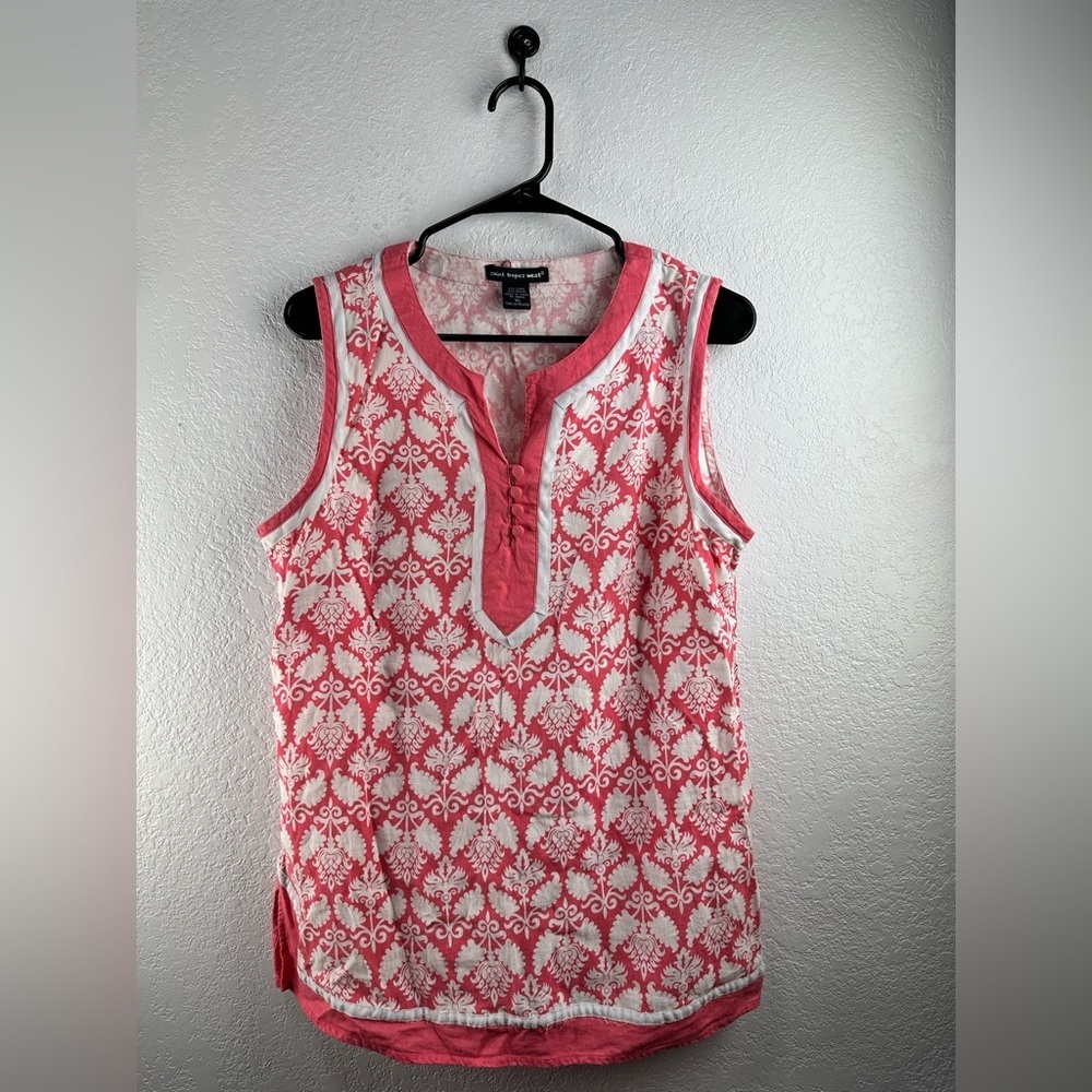Saint Tropez West Pink and White Linen Rayon Blend Blouse Size XL NC0177
